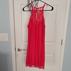 B. Darlin Bright Red Lace Yoke Sleeveless Dress
